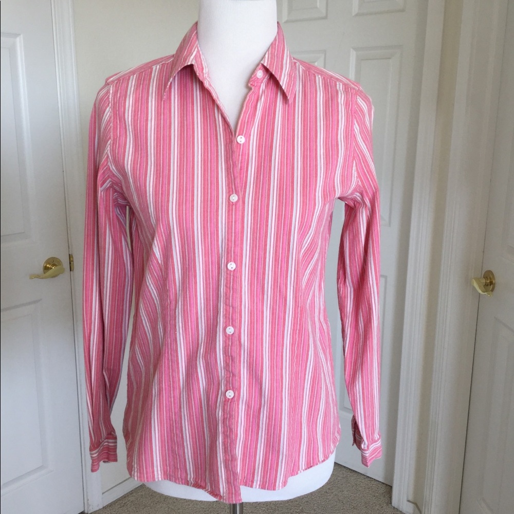 Vintage Cherokee Button Down Shirt Pink Striped Cotton M
